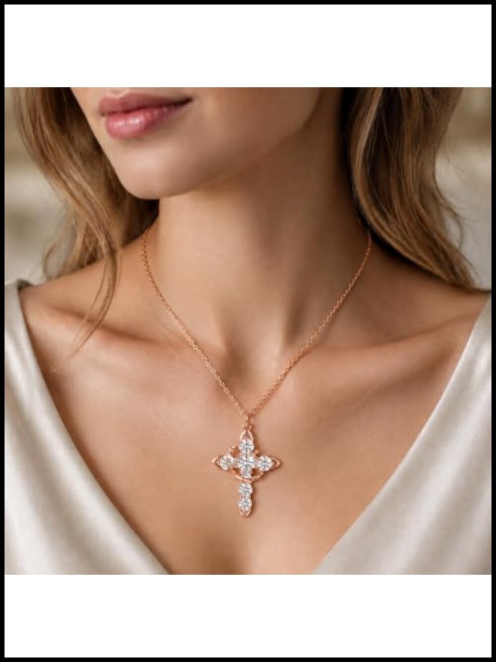18k Gold Plated Crown Cross Necklace Cubic Zirconia Pendant Christian Gift - Picture 4 of 6
